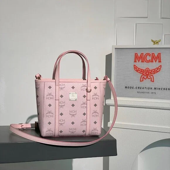 MCM shoulder bag/crossbody bag, pink with all-over monogram print. - Picture 7 of 9
